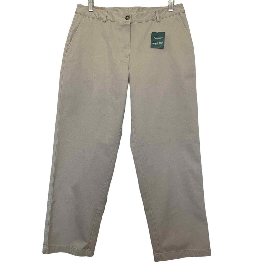 L.L.Bean Chino Pants Womens 10 Petite Khaki Favorite Fit Wrinkle Free Preppy NWT
